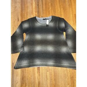 Nally & Millie Women XS Green Gray Black 3/4 Sleeve Checked Stripe Nylon Blouse
